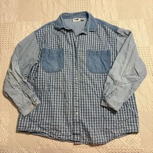 vintage Gitano blue denim and plaid button-up shirt